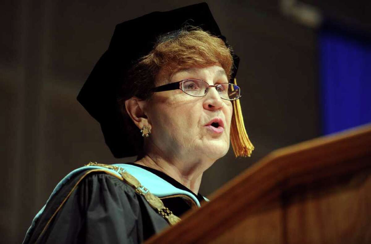 College President Martha K. Shouldis addresses graduates during the St. Vincent's College commencement ceremony Friday, May 20, 2011 at the Regina A. Quick Center for the Arts at Fairfield University.