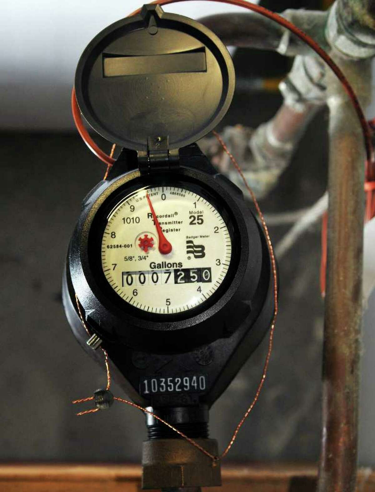 New water meter in the basement of Eugene Booth's Troy home Thursday morning January 27, 2011. (John Carl D'Annibale / Times Union)