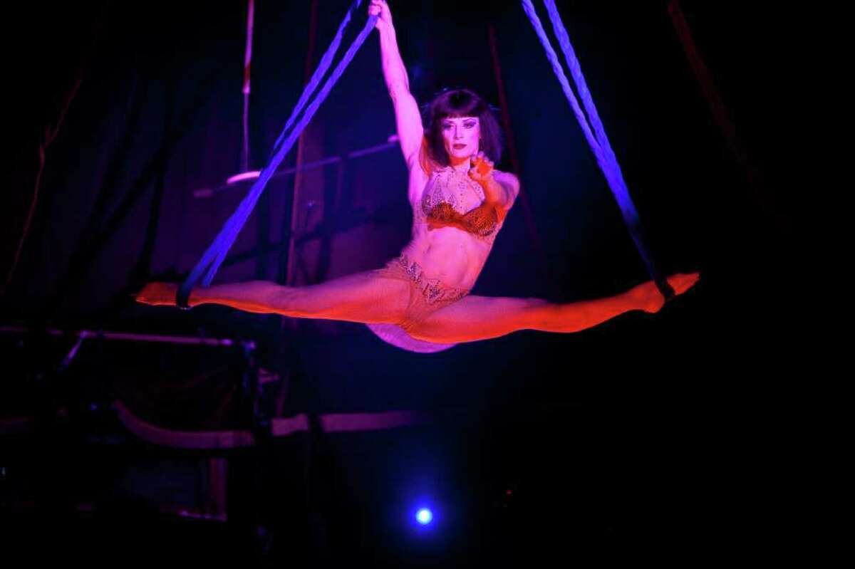 Aerialist Dreya Weber, playing the role of Cleopatra, performs during Teatro Zinzanni's "Hail Caesar!" on Thursday, May 26, 2011 in Seattle. Teatro Zinzanni performs its well-regarded shows in a nearly 100 year-old European cabaret tent. The current show runs through August 28th.