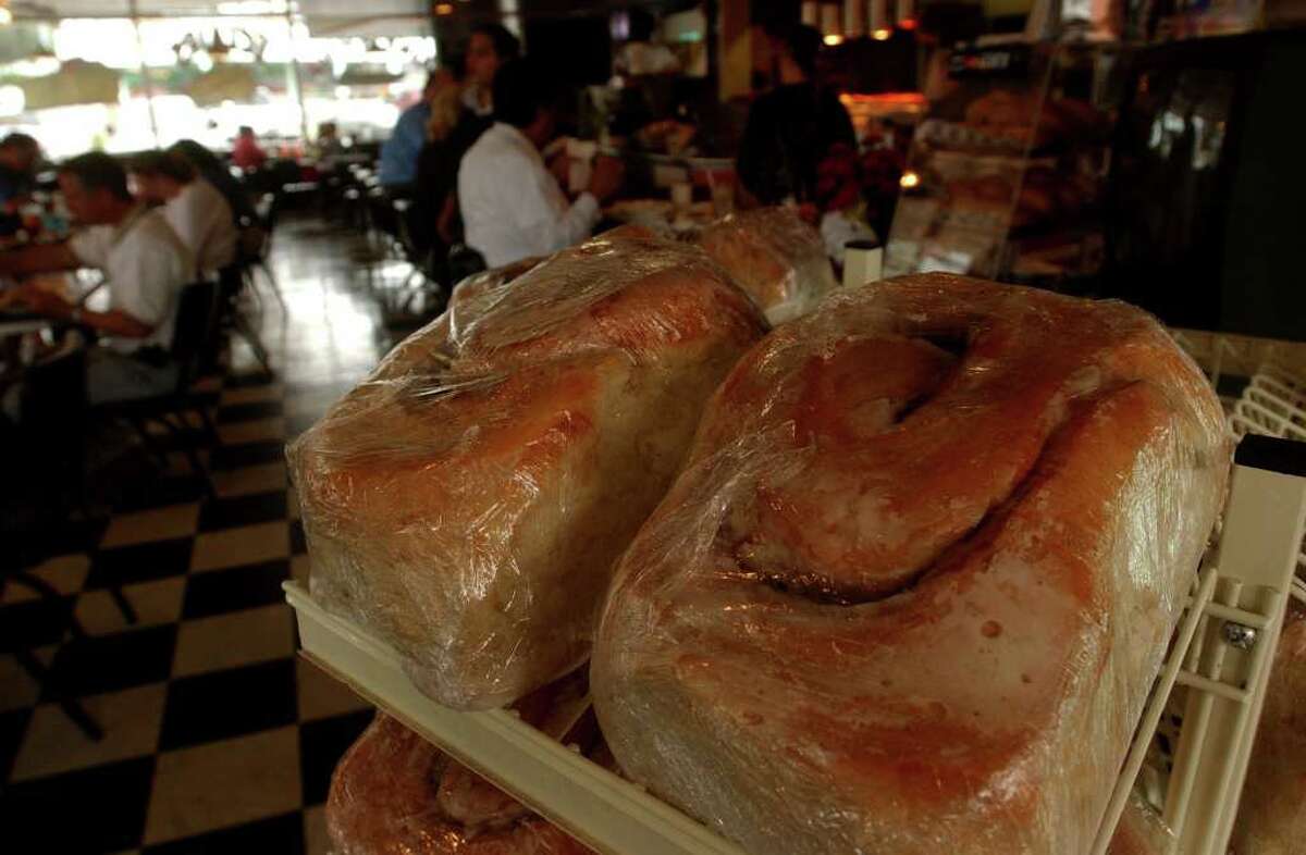 Three-pound cinnamon rolls wait for buyers at Lulu's Bakery and Cafe in San Antonio, Texas.