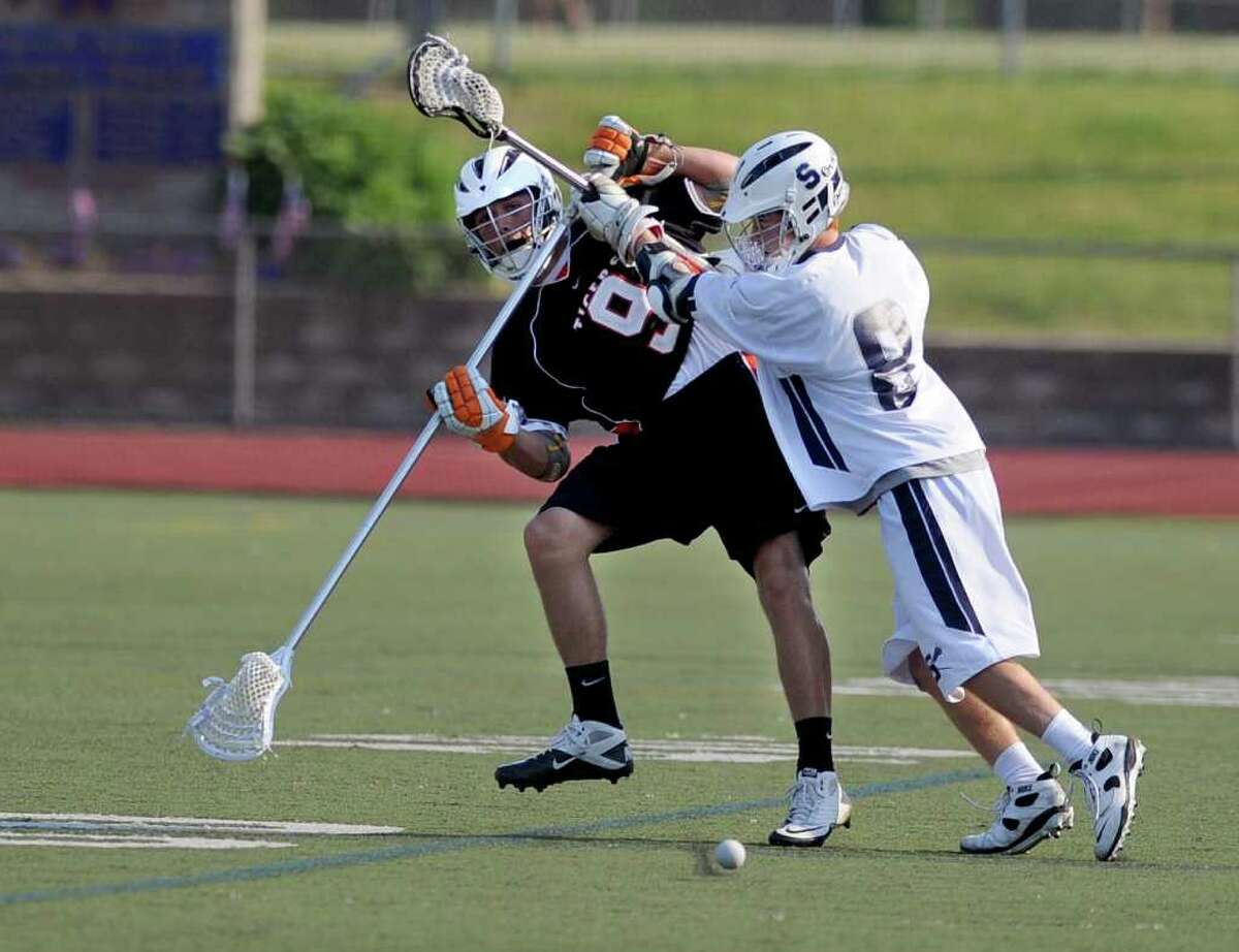 Wednesday's lacrosse game between Staples and Ridgefield at Brien McMahon High School on June 8, 2011.