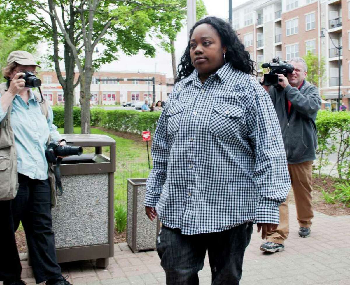 Tanya McDowell, the homeless mother arrested for allegedly sending her son to a Norwalk school while not living in the city during the last half of the 2010 school year, at a court appearance on Wednesday, May 11, 2011. Norwalk police arrested McDowell Friday on drug charges.