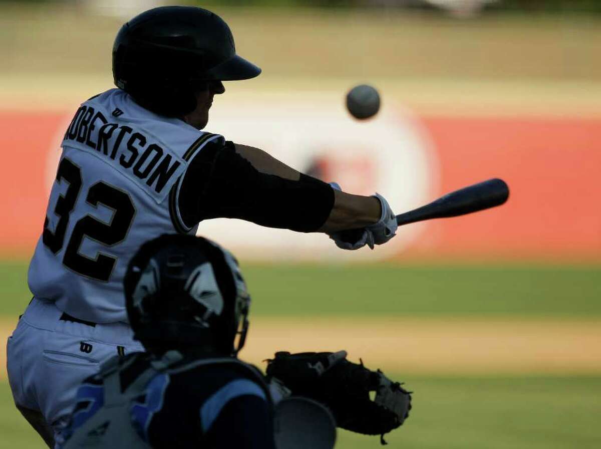 San Antonio Missions' Daniel Robertson swings at a pitch during a Texas league baseball game against the Corpus Christi Hooks, Sunday, June 12, 2011, in San Antonio. San Antonio won 6-4.