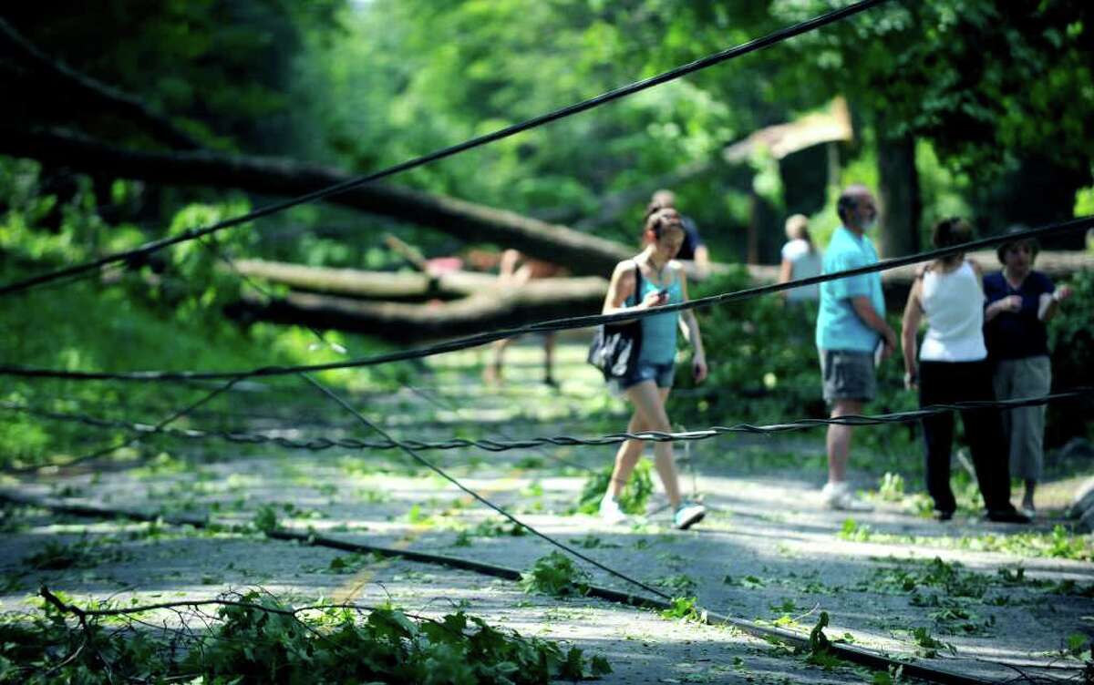 SPECTRUM/Wires and trees were down all over Carmen Hill Road in New Milford and Brookfield on June 10, 2011 after the previous day's thunderstorms.