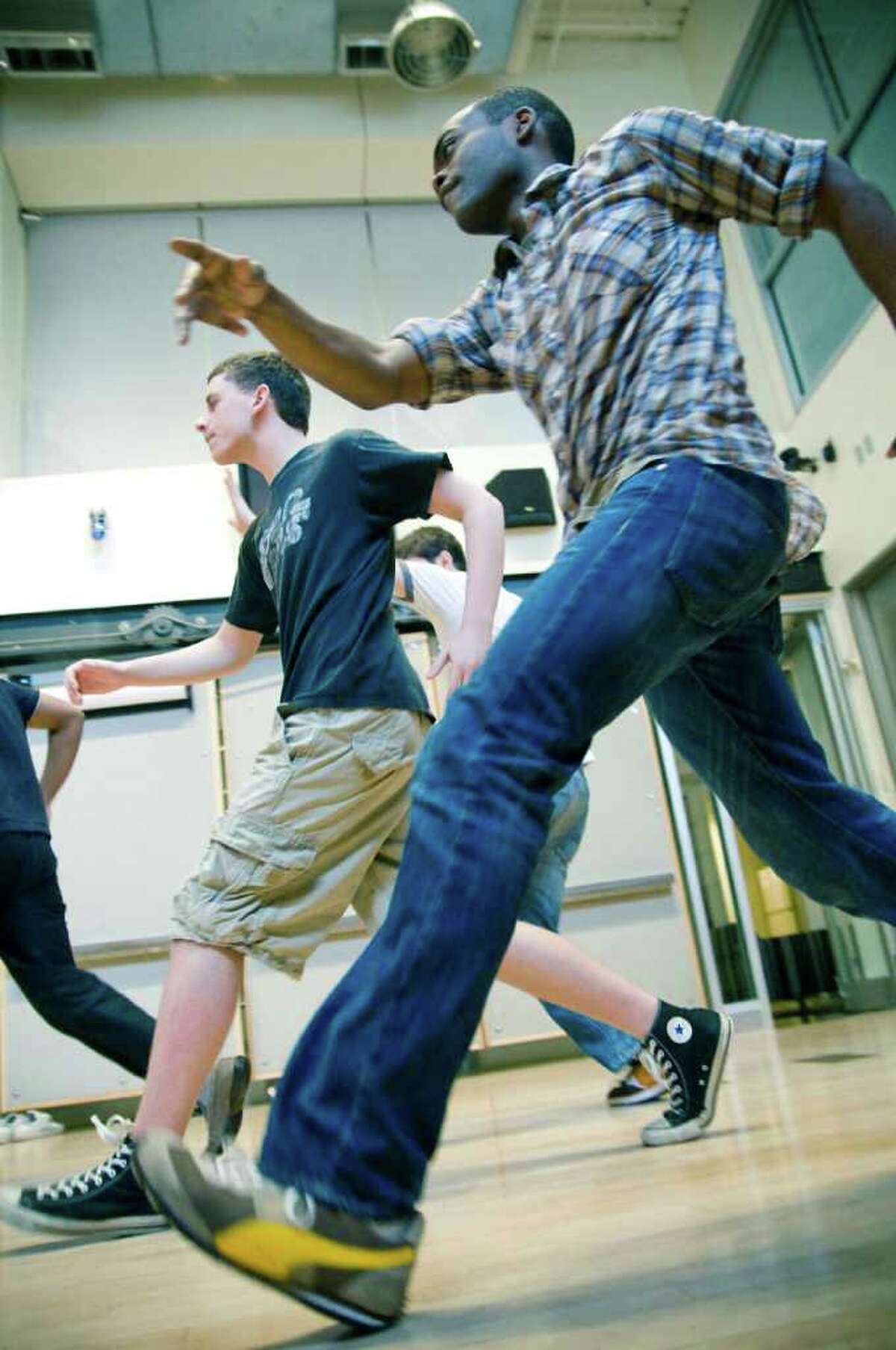 James O'Reilly, Jacob Presson and William Jackson Harper rehearse a dance scene from Shakespeare on the Sound's upcoming production of "Much Ado About Nothing." The show begins Thursday, June 16, at Pinkney Park in the Rowayton section of Norwalk. Contributed photo/Chandler Simms