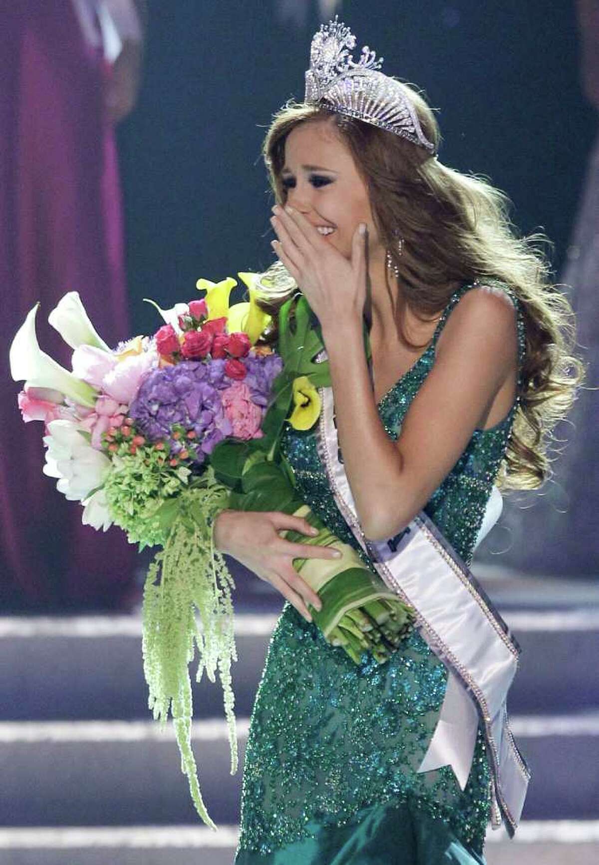 Alyssa Campanella, Miss California, reacts after being crowned the 2011 Miss USA, Sunday, June 19, 2011, in Las Vegas.