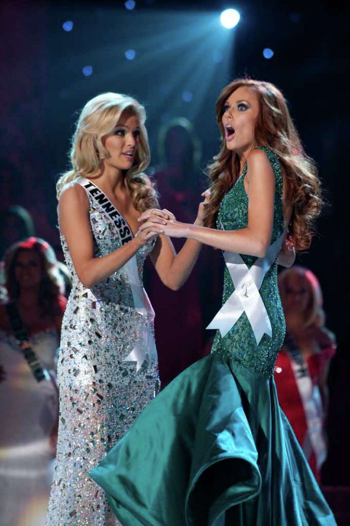Miss Tennessee USA 2011, Ashley Durham is first runner up as Miss California USA 2011, Alyssa Campanella, is the winner of the 2011 MISS USA® Competition. She celebrates on stage after the crowning, which was broadcast LIVE on NBC from the Planet Hollywood Resort & Casino Theatre for the Performing Arts, in Las Vegas, Nevada on Sunday, June 19, 2011. The winner will compete in the 2011 MISS UNIVERSE® Pageant in Sao Paulo, Brazil on September 12.
