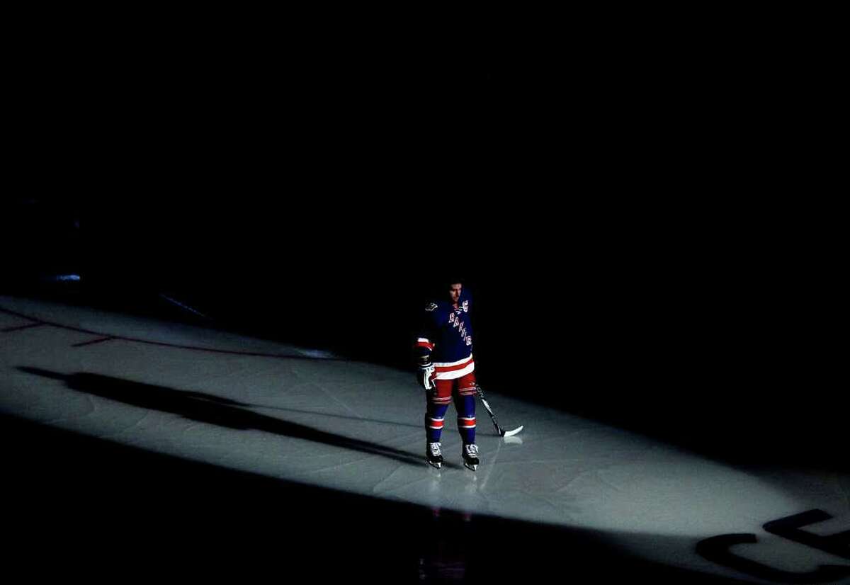 NEW YORK - OCTOBER 15: Chris Drury #23 of the New York Rangers is introduced against the Toronto Maple Leafs during their game on October 15, 2010 at Madison Square Garden in New York City. (Photo by Al Bello/Getty Images) *** Local Caption *** Chris Drury