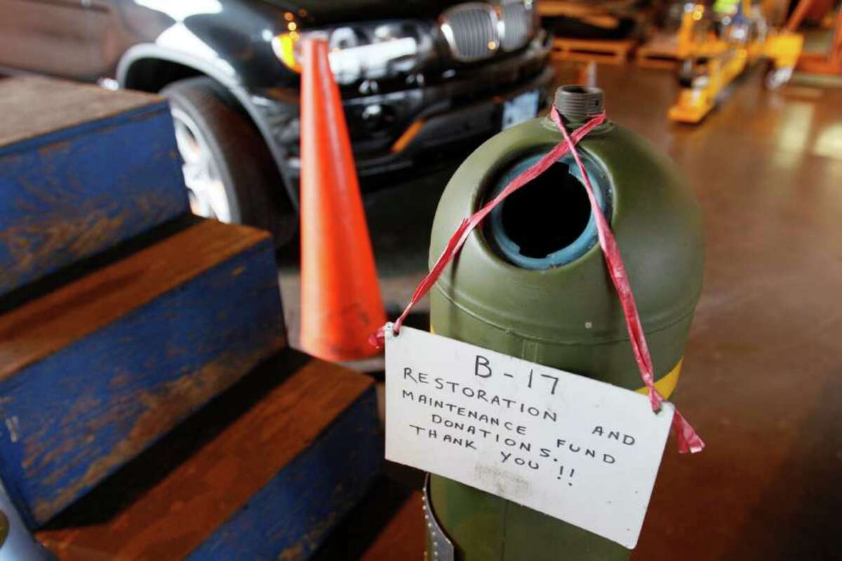 A bomb converted to accept donations, on Thursday, June 30, 2011 in a hangar at Boeing Field, in Seattle.