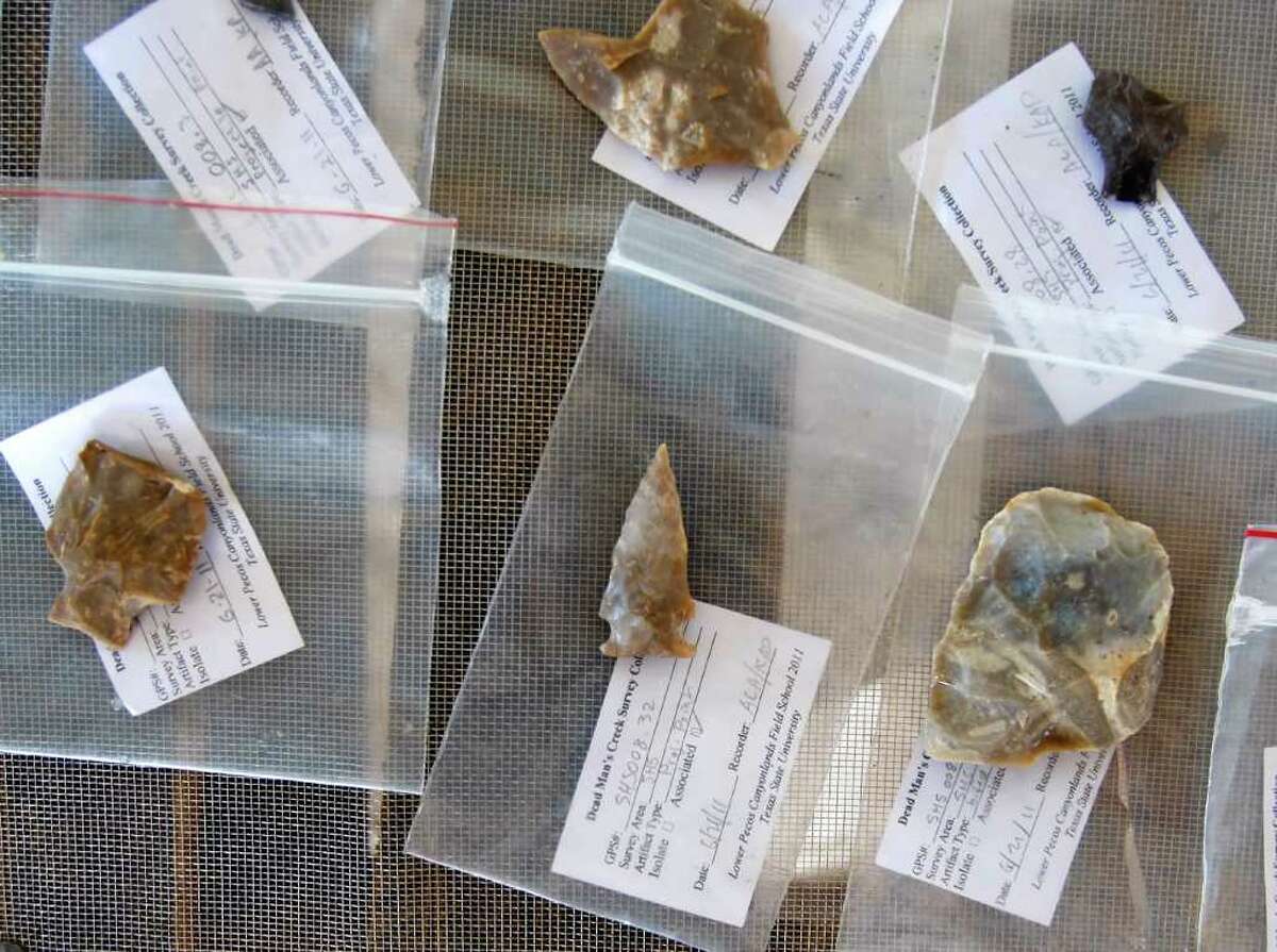 Items collected from the Texas State University summer field school archaeology dig site are seen Tuesday June 21, 2011 as they are cleaned and cataloged. (William Luther/wluther@express-news.net)
