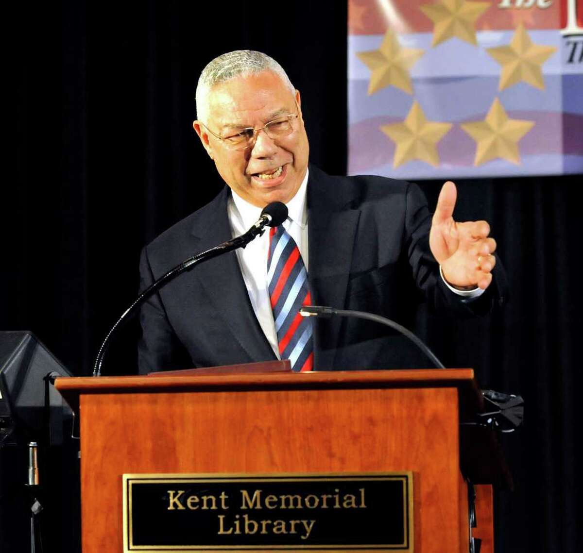 General Colin Powell speaks at the Kent Center School during the Kent Lecture Series at the Library, Sunday, July 3, 2011.