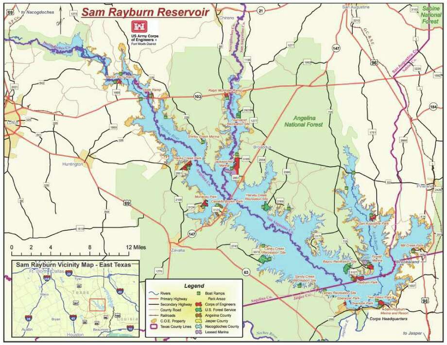 Lake Sam Rayburn Map Lake Sam Rayburn shrinking, but a long ways from gone   Beaumont 