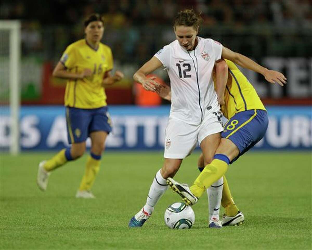 United States' Lauren Cheney in action against Sweden during the group C match between Sweden and the United States at the Women�s Soccer World Cup in Wolfsburg, Germany, Wednesday, July 6, 2011. (AP Photo/Marcio Jose Sanchez)