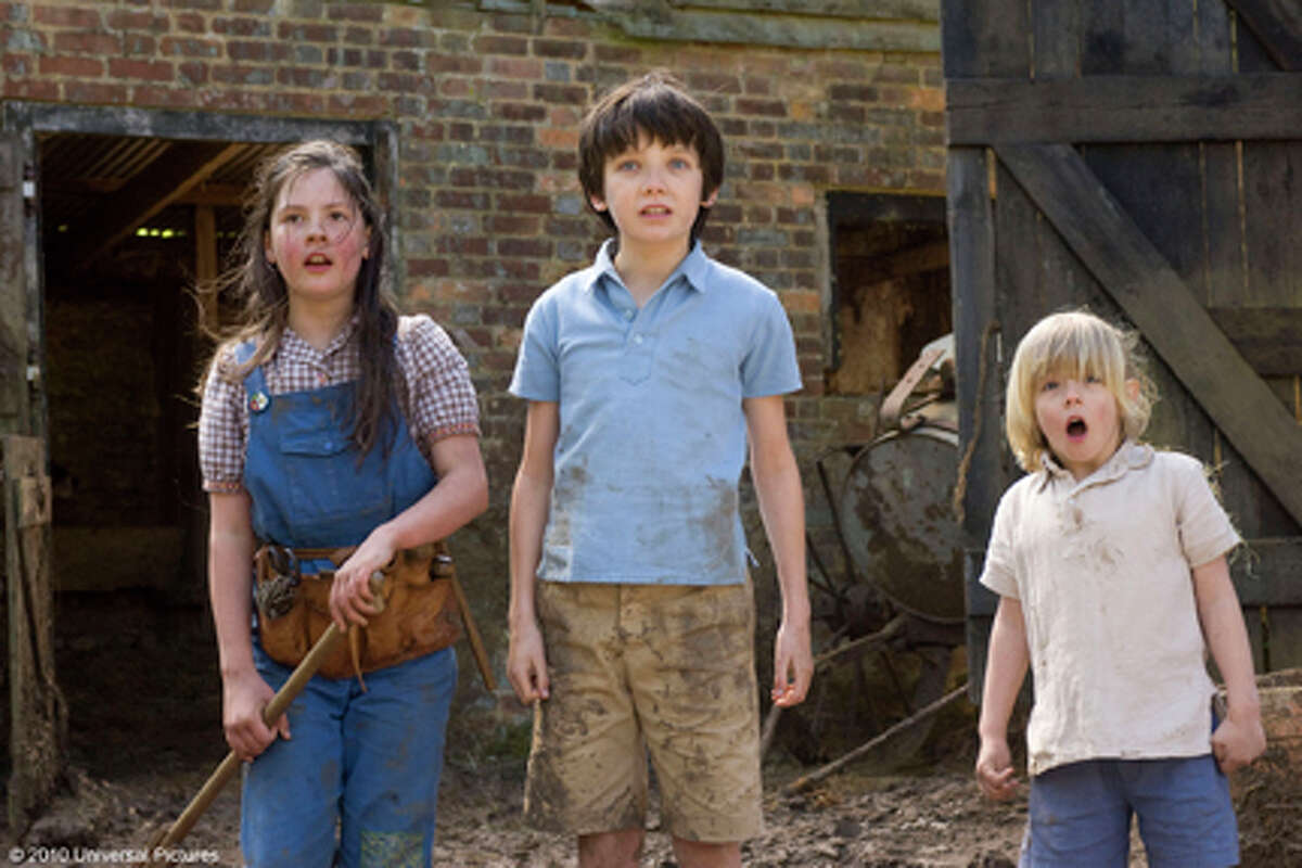 (L-R) Lil Woods as Megsie, Asa Butterfield as Norman and Oscar Steer as Vincent in "Nanny McPhee Returns."