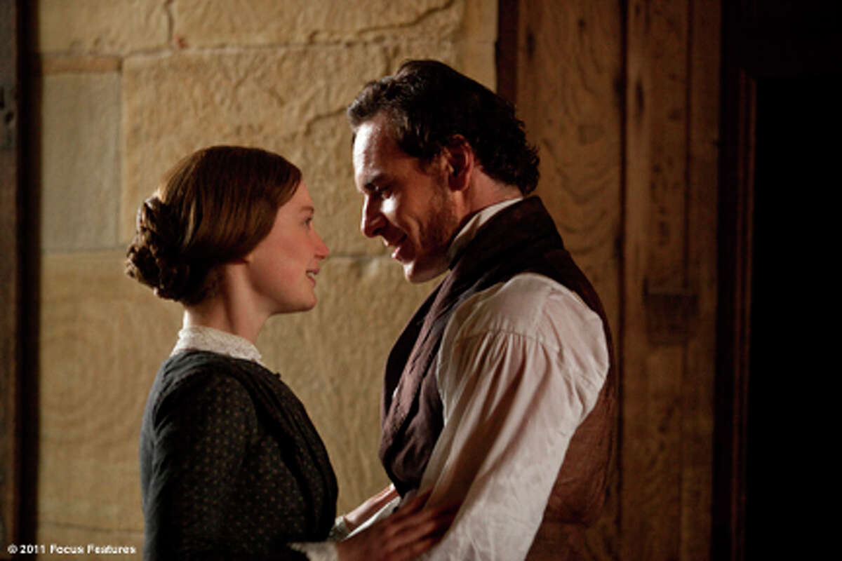 Mia Wasikowska as Jane Eyre and Michael Fassbender as Mr. Rochester in "Jane Eyre."