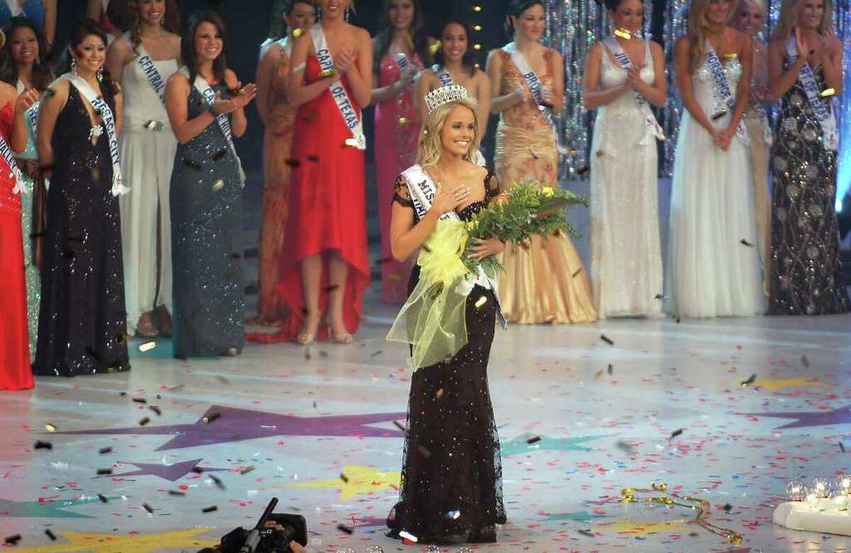 2009 Miss Texas USA Winner Brooke Daniels from Harris County takes center stage along with the other contestants at the Laredo Entertainment Center Sunday June 29, 2008