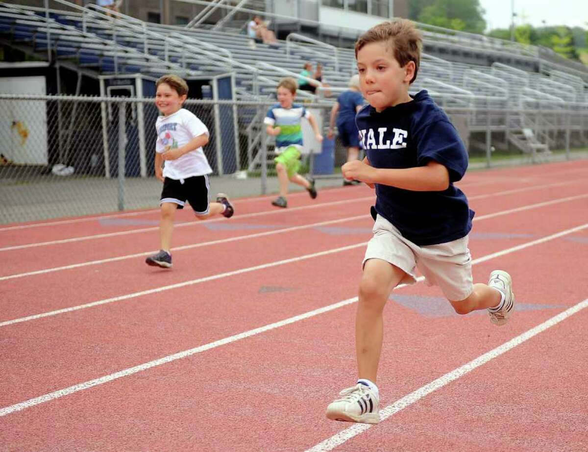 Caleb Smith participates in Thursday's Westport Age Group Track Meet at Staples High School on July 7, 2011.