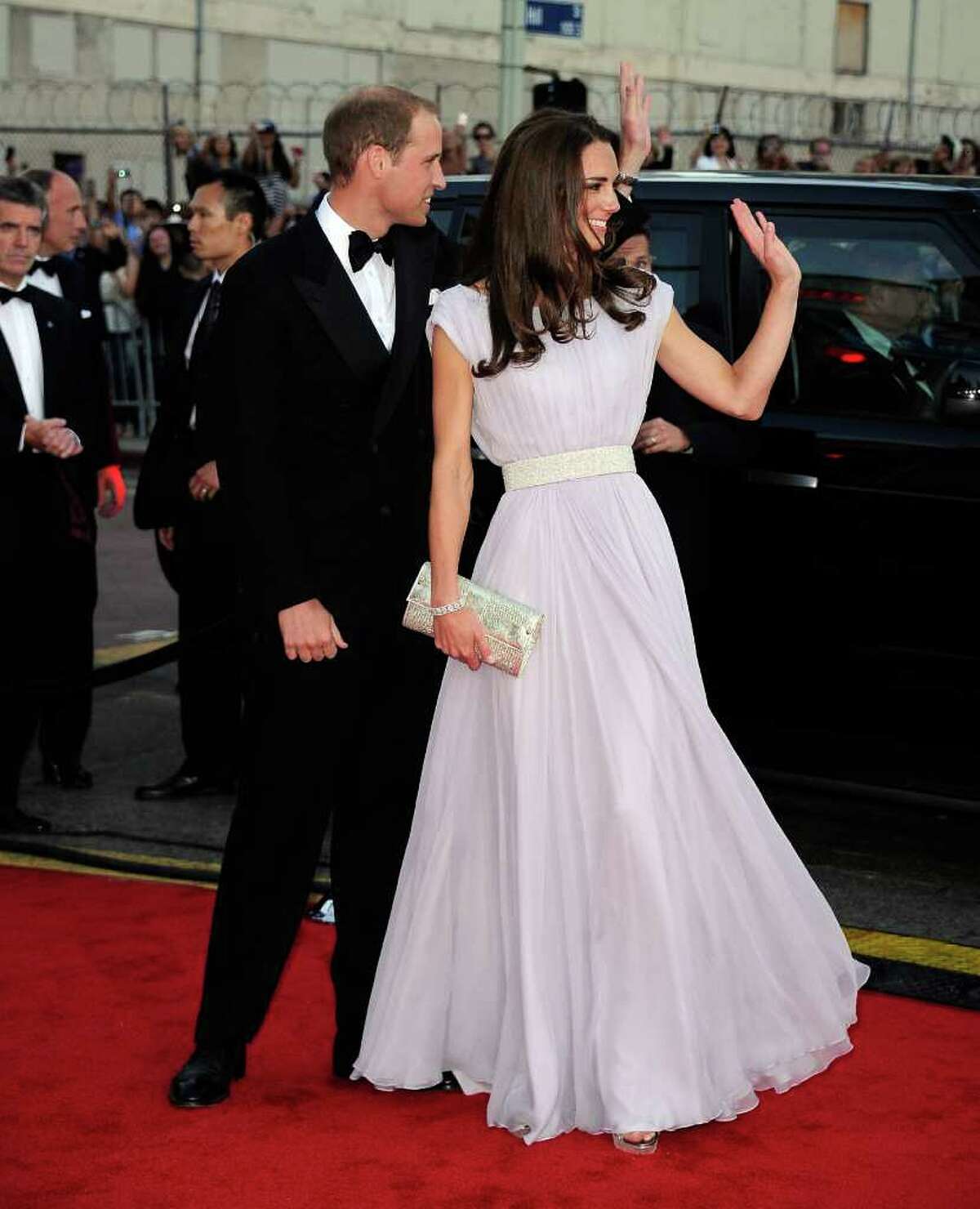 Prince William, Duke of Cambridge (L) and Catherine, Duchess of Cambridge arrive.