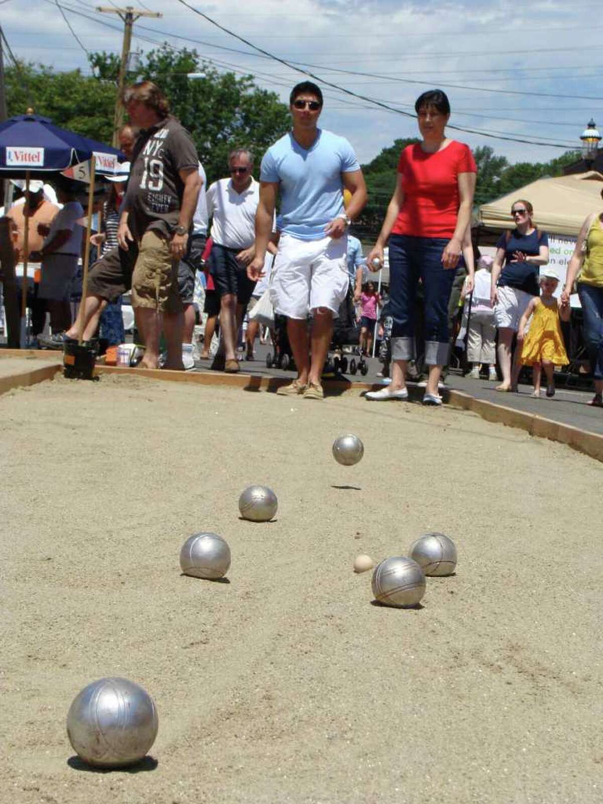 Mike Colonnese of Fairfield participated in the pétanque tournament Sunday during the 12th annual Bastille Day street fair downtown on Sanford Street.