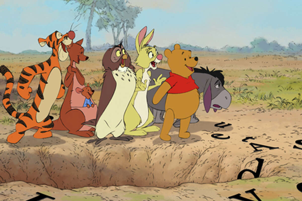 (L-R) Tigger, Kanga, Roo, Owl, Rabbit, Pooh and Eeyore in "Winnie the Pooh."