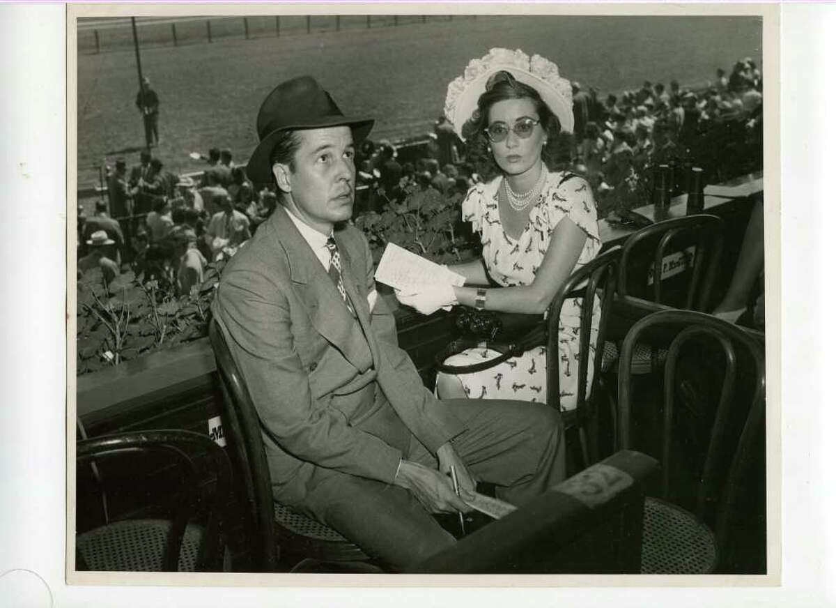 Mr. and Mrs. Alfred G. Vanderbilt sitting in their box seat the track in 1946. Vanderbilt, a driving force behind racing in America for most of the 20th century, has a current Spa race -- the A.G. Vanderbilt -- named for him. (Courtesy of Saratoga Springs Historical Museum, George S. Bolster collection)