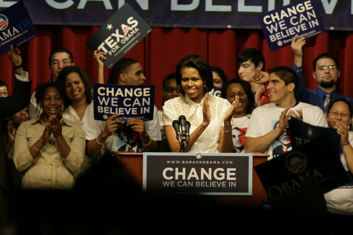 Michelle Obama speaks Monday night at the University of Houston.
