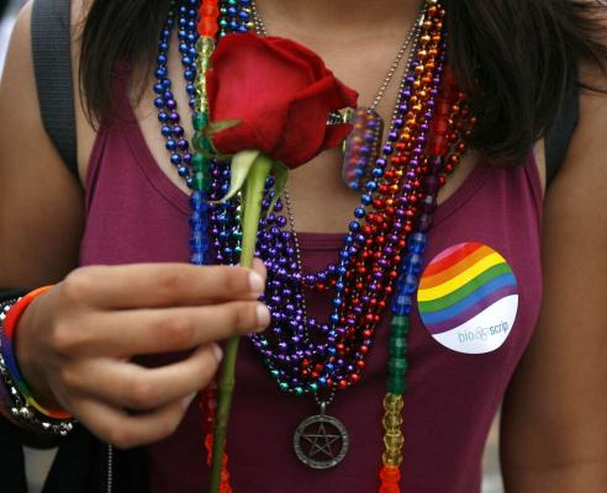 Amber Grimes, 16, was one of the thousands that took part in Saturday's 2008 Houston Pride Celebration along Westheimer.