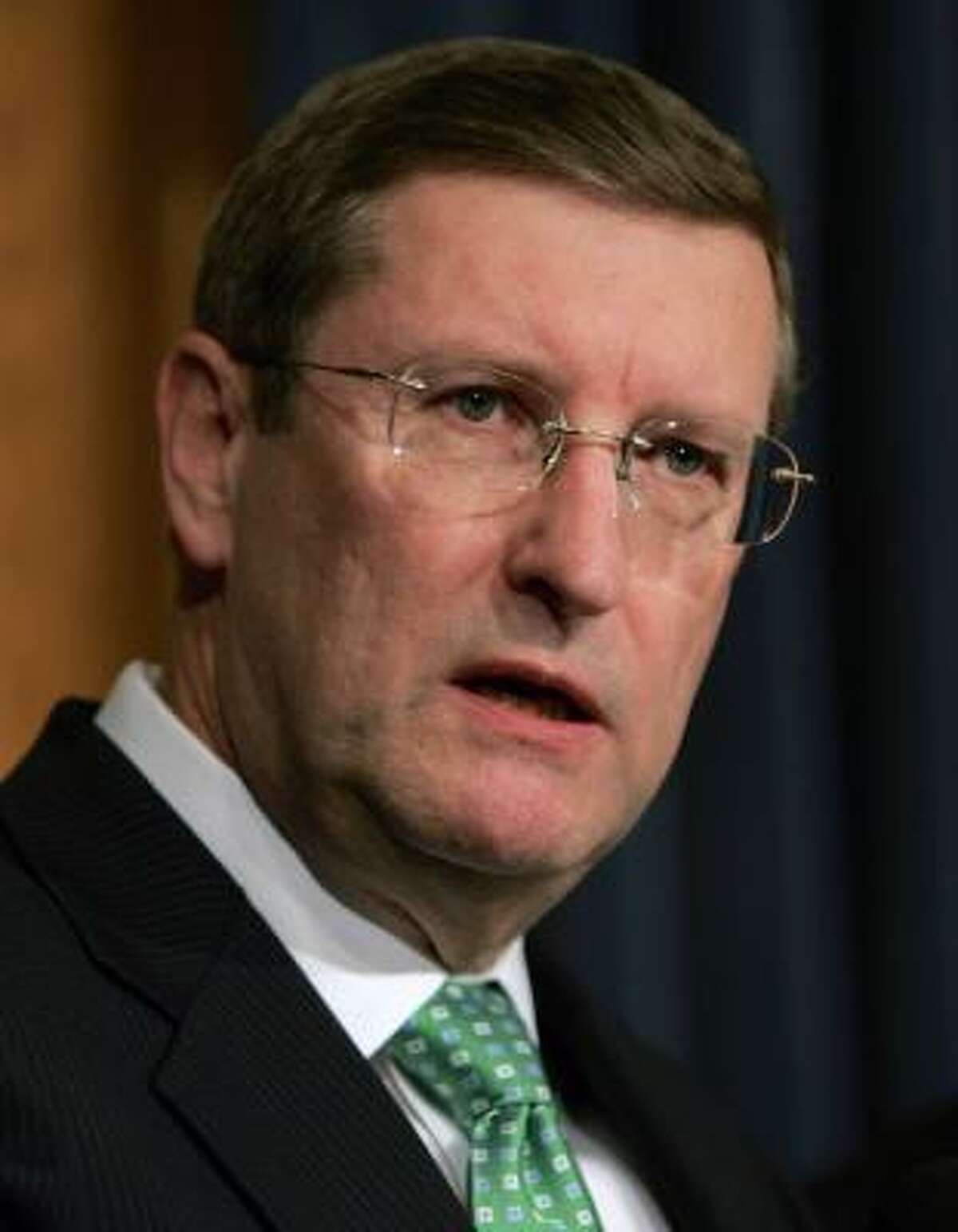 Kent Conrad, chairman of the U.S. Senate Budget Committee, speaks about the fiscal year 2009 budget at a news conference in Washington, D.C.