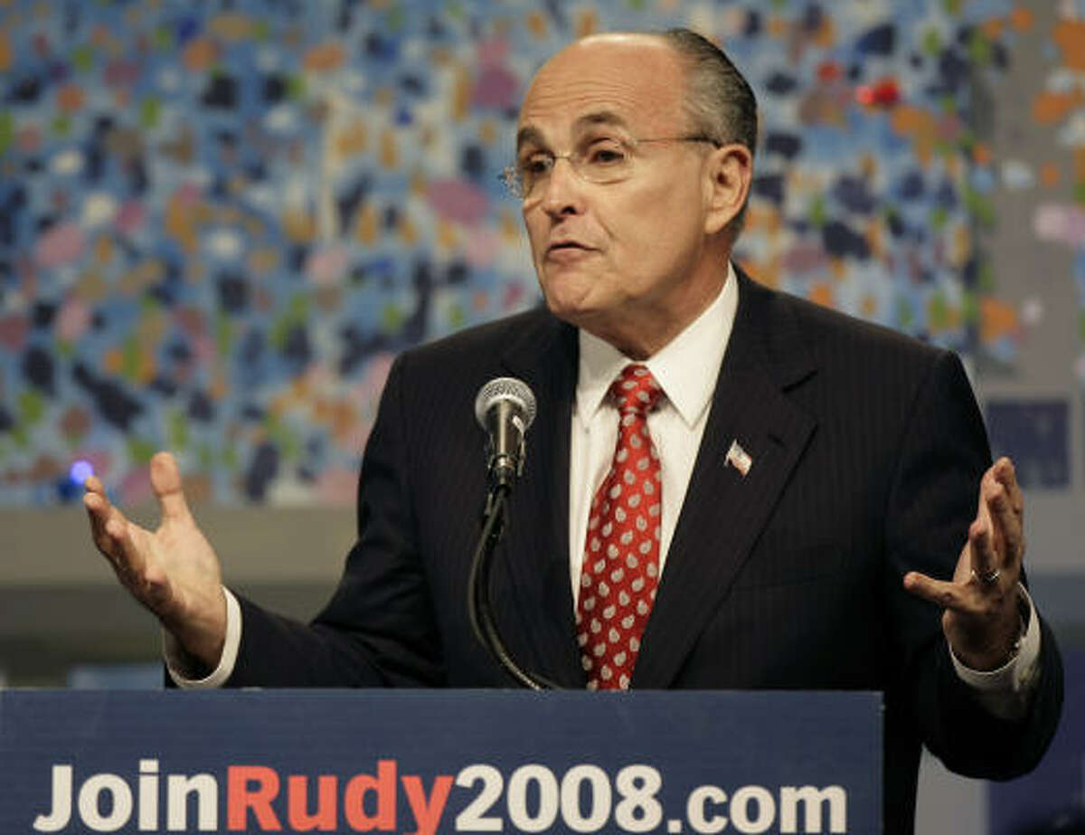 Presidential hopeful Rudy Giuliani speaks during a fundraiser in New York. Giuliani is the current front-runner for the 2008 Republican presidential nomination.