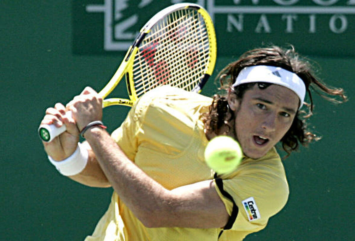 Argentina's Juan Monaco (pictured) defeated American Amer Delic in straight sets in the second round of the U.S. Men's Clay Court Championships at Westside Tennis Club.