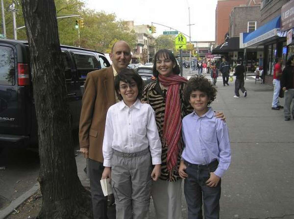 Lenore Skenazy's husband, Joe Kolman, from left, Skenazy's son Morry Kolman, 12, Skenazy and Skenazy's son Izzy Skenazy, 10.