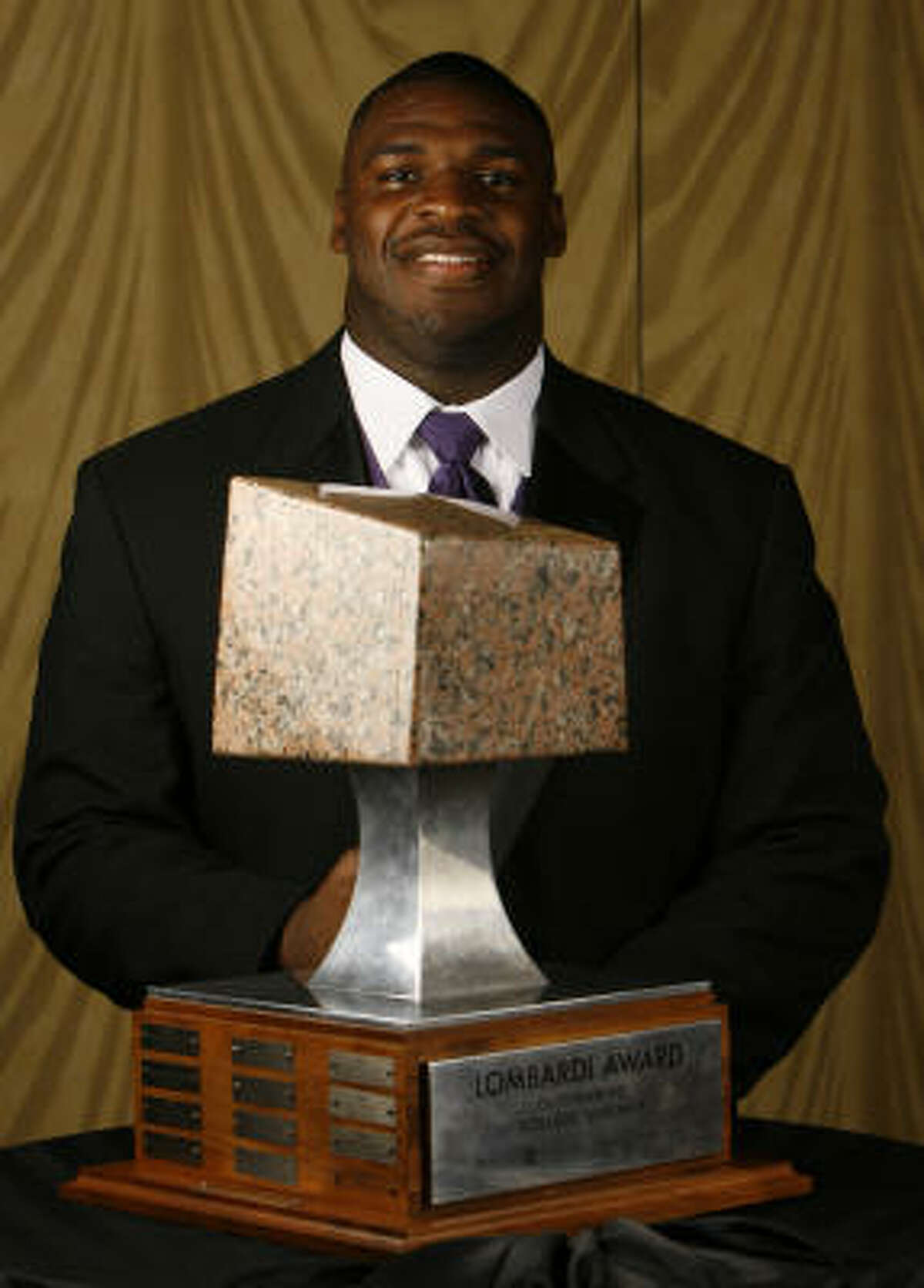 LSU defensive tackle Glenn Dorsey was awarded the Lombardi Trophy Wednesday at the Hilton Americas.