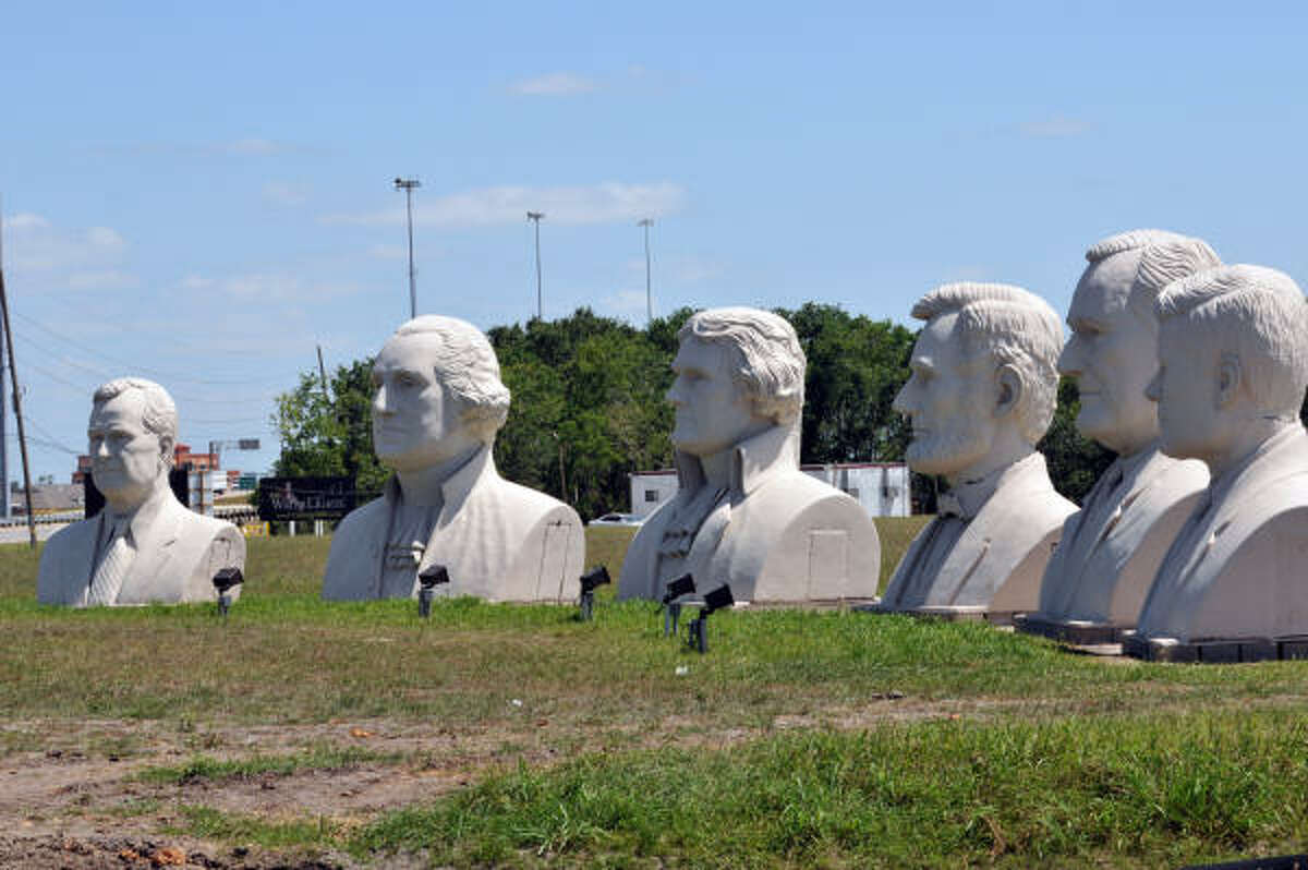 The presidents' busts were to be a feature of the WaterLights District in Pearland.