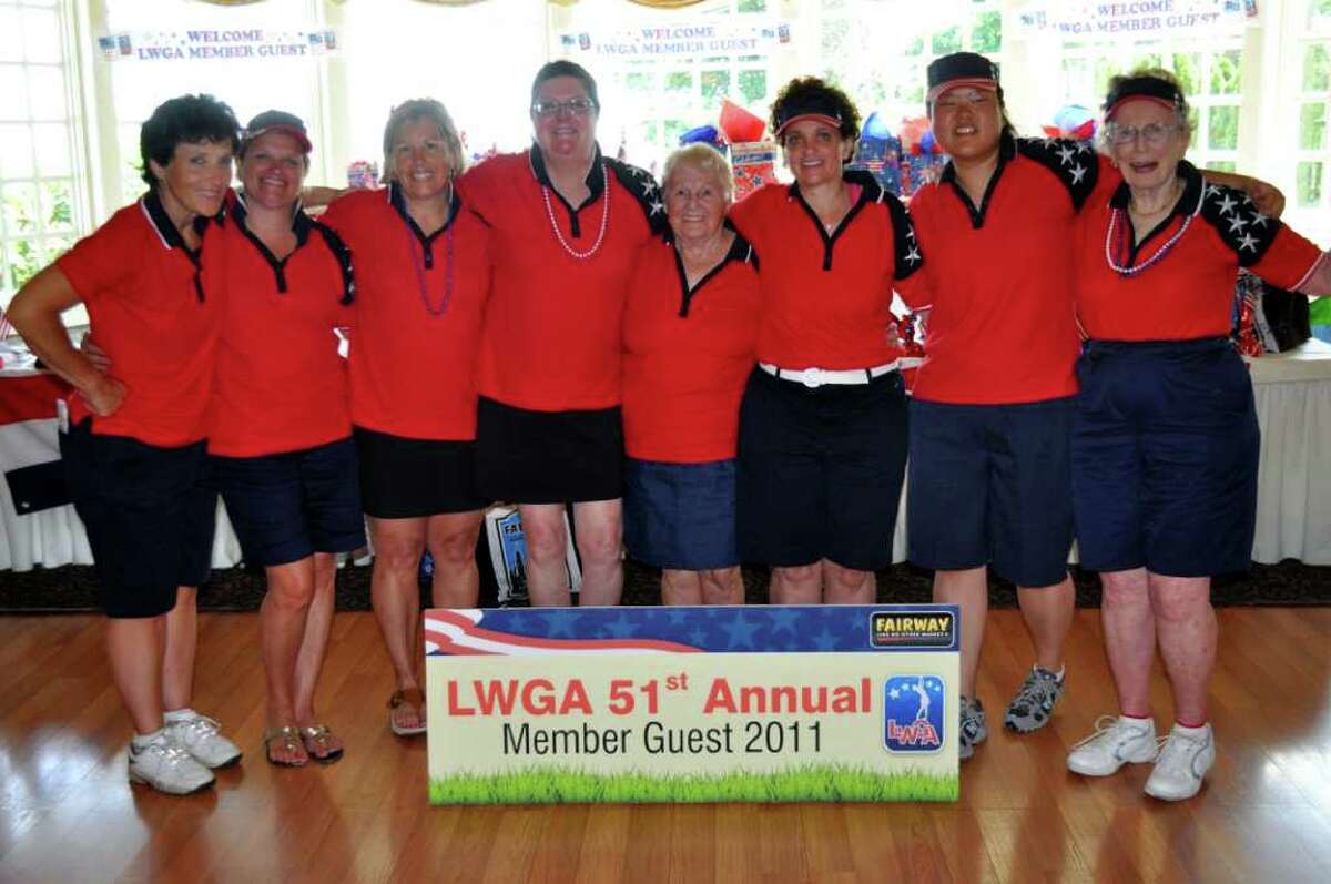 The Longshore Women's Golf Association, from left, Gerri Taylor, Joanne Reeves, Lori Fernandez, Jane Costello, Bette Aitoro, Chairwoman Audrey Hertzel, Mika Sneddon and Caryl Beatus recently hosted its 51st annual Member Guest tournament.