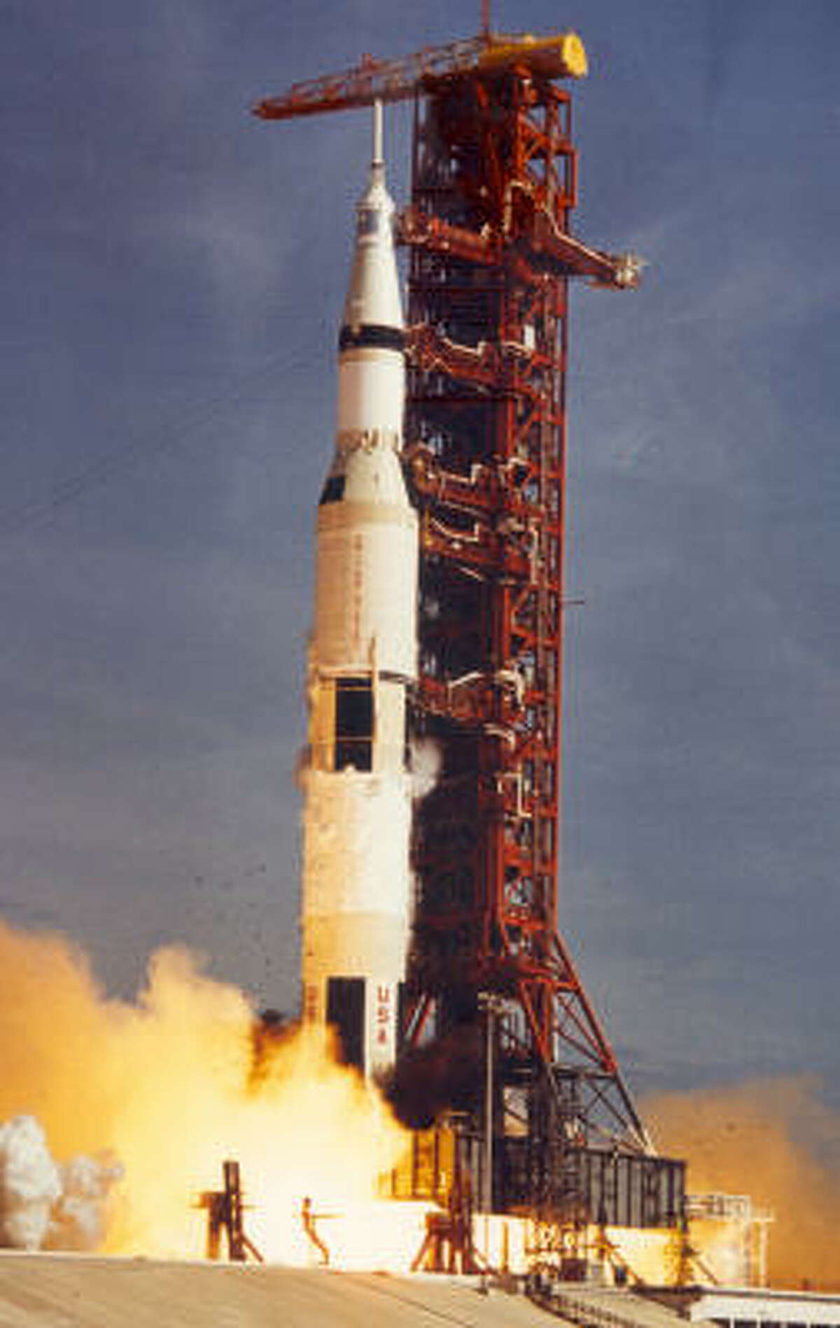 The Saturn V makes history. The launch is marked in the annals of time by a period that included two other key events: Sen. Edward Kennedy's crash at Chappaquiddick (July 18) and Woodstock (Aug. 15). Apollo 11 video here.