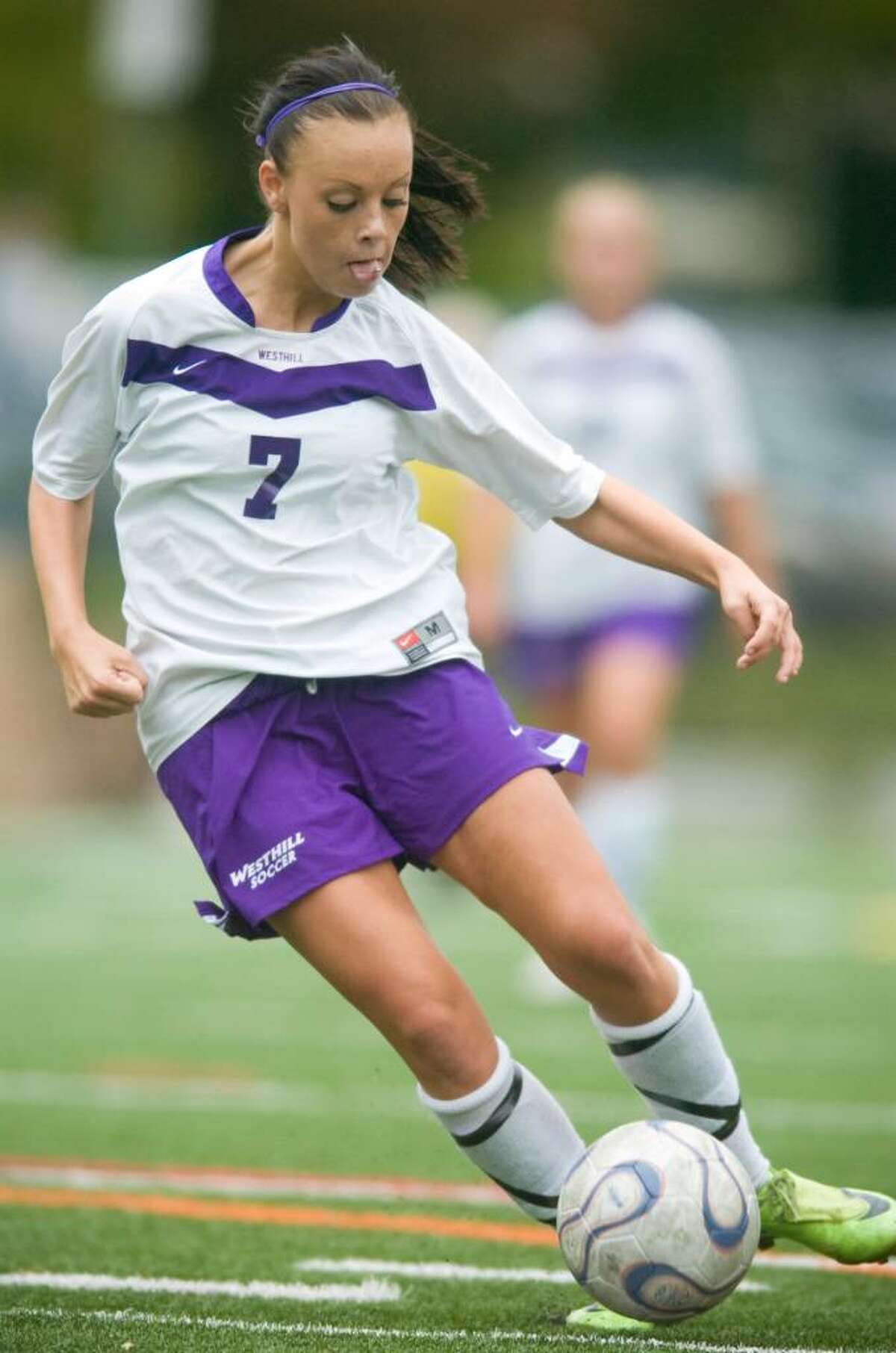 Westhill's Penny Cote during an FCIAC girls soccer match against Danbury High School at Westhill High School in Stamford on Wednesday, Sept. 30, 2009.