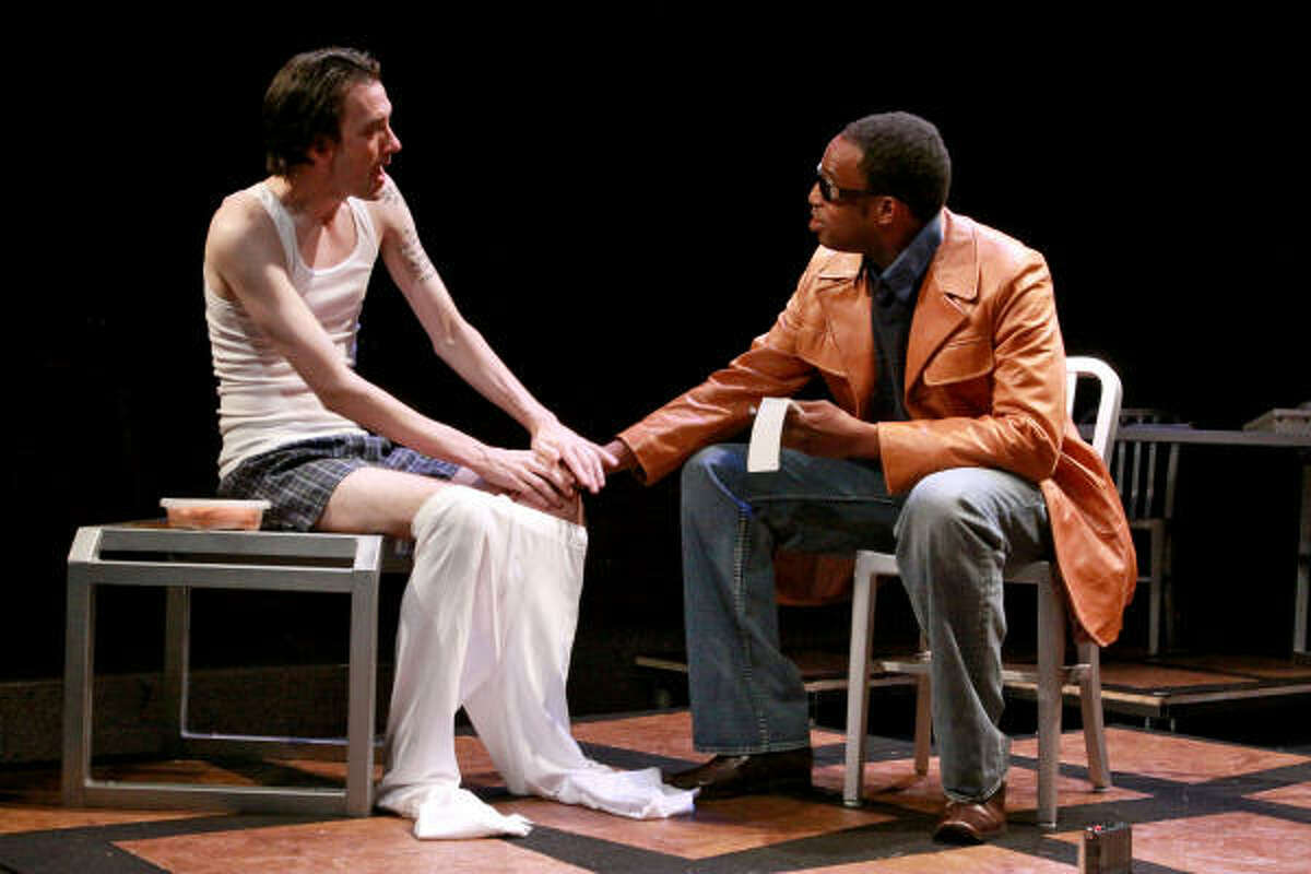 Jon Egging, left, and Jovan Jackson star in Stages Repertory Theatre's production of Eric Coble's Southern Rapture.