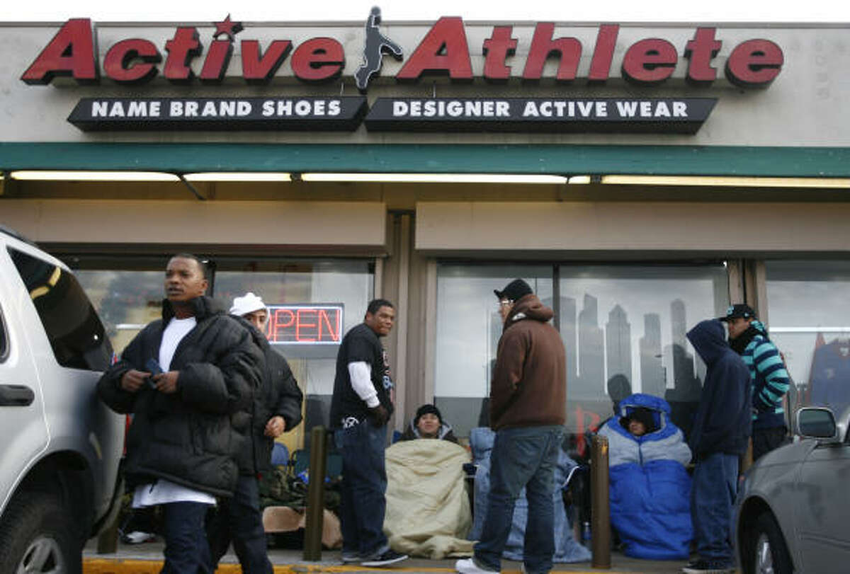 Twenty-two sneaker fans are braving the cold to hold their place in line at Active Athlete on Cullen Boulevard, the only location in Texas that’s selling the coveted 23rd anniversary Air Jordan shoe.