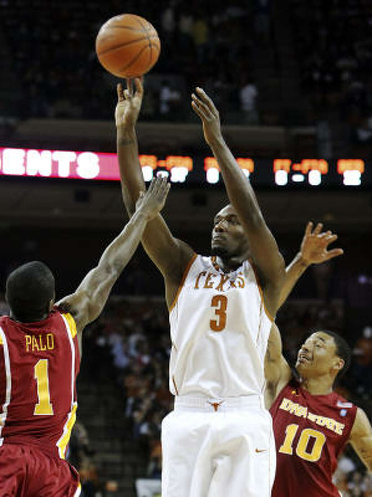 Texas guard Jordan Hamilton looks to score two of his game-high 20 points on Tuesday night.
