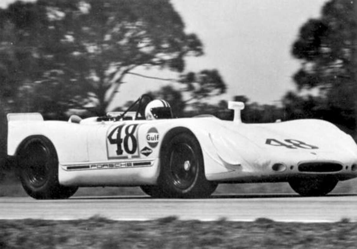 The McQueen/Revson team’s Porsche 908 at the 1970 12 Hours of Sebring endurance race.