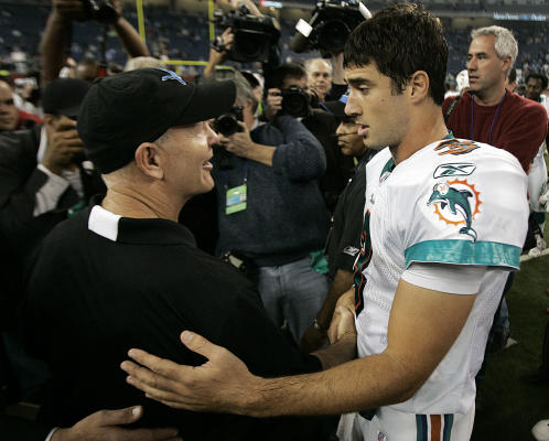 Nov 23, 2006 - Detroit, MI, USA - National Football League's Thanksgiving  tripleheader. The Miami Dolphins beat the Lions 27-10. Dolphins'  quarterback JOEY HARRINGTON enjoys a piece of pie following the Dolphins'