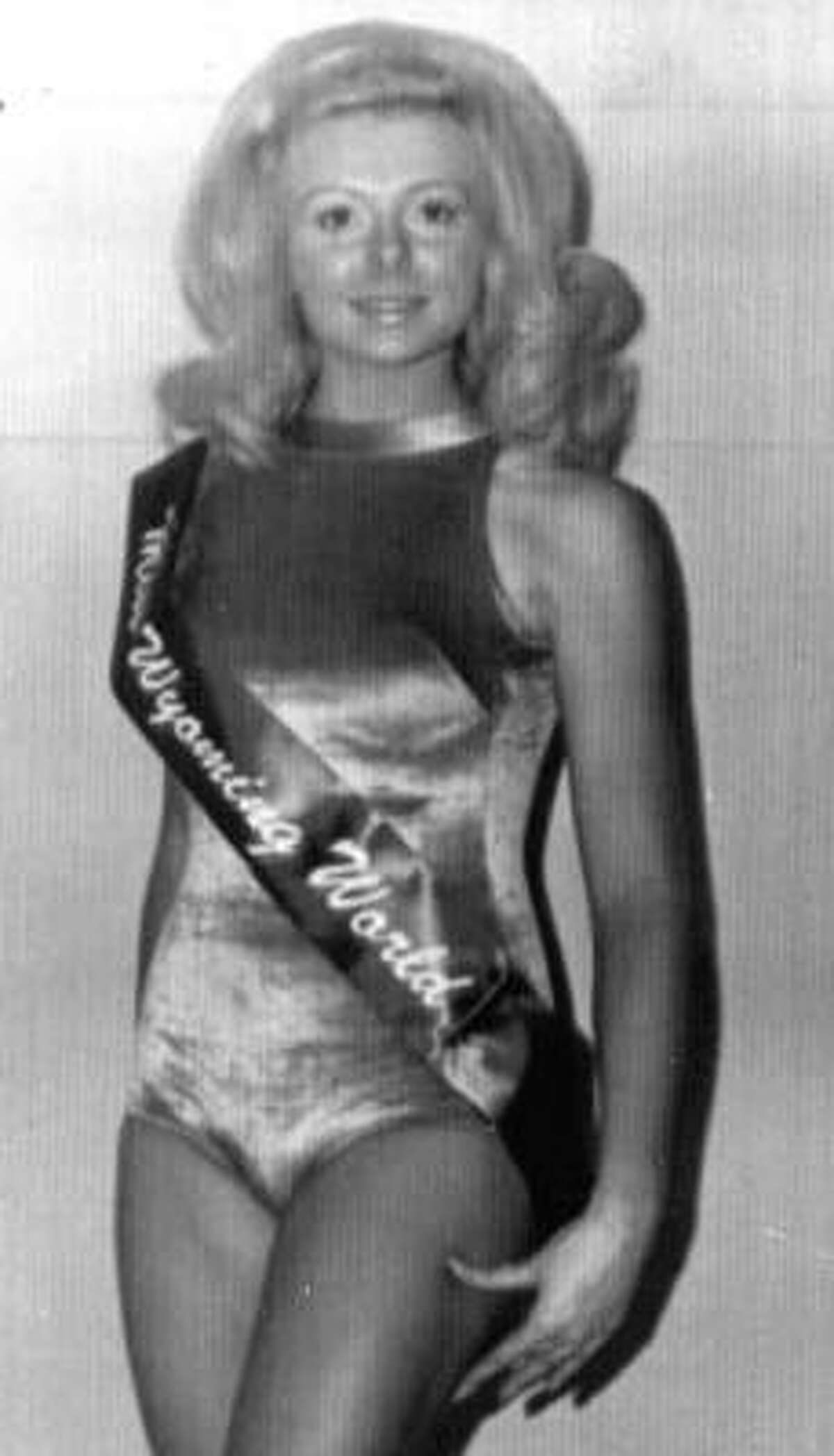 Joyce McKinney is seen in the 1973 Miss World contest. 