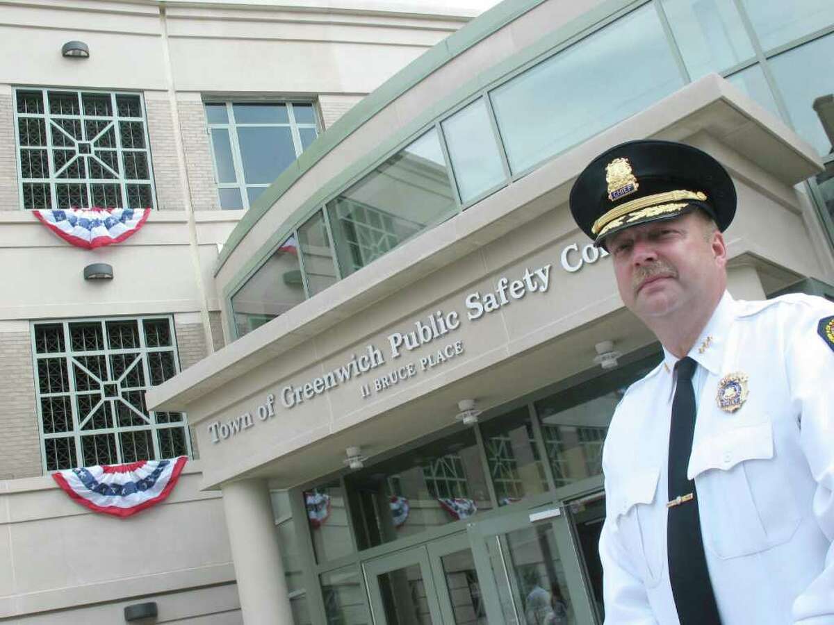 Police Chief David Ridberg stands in front of the new Greenwich police headquarters, in this file photo. Ridberg will step down at the end of October, the town announced Friday, July 29, 2011.