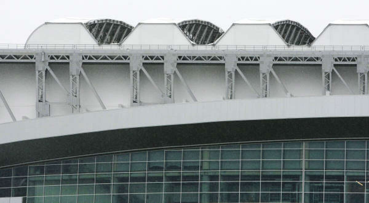 The roof of Reliant Stadium was battered by Hurricane Ike in the early hours of Saturday morning.