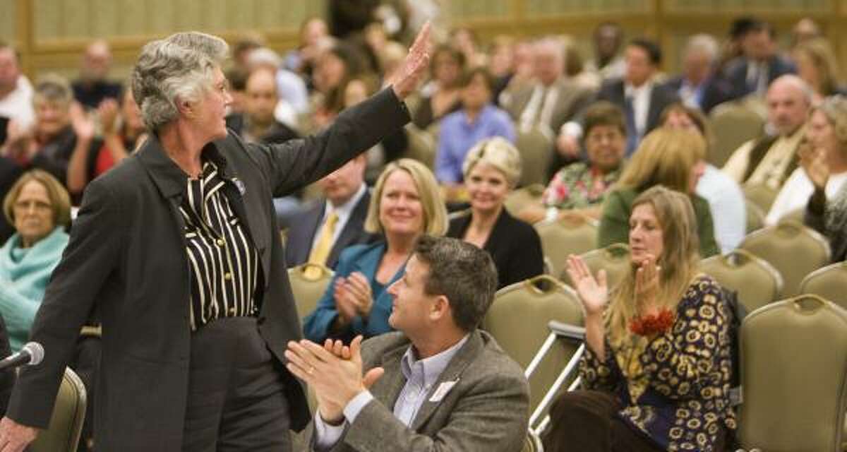 Galveston Mayor Lyda Ann Thomas drew applause with a vow to restore UTMB's status.
