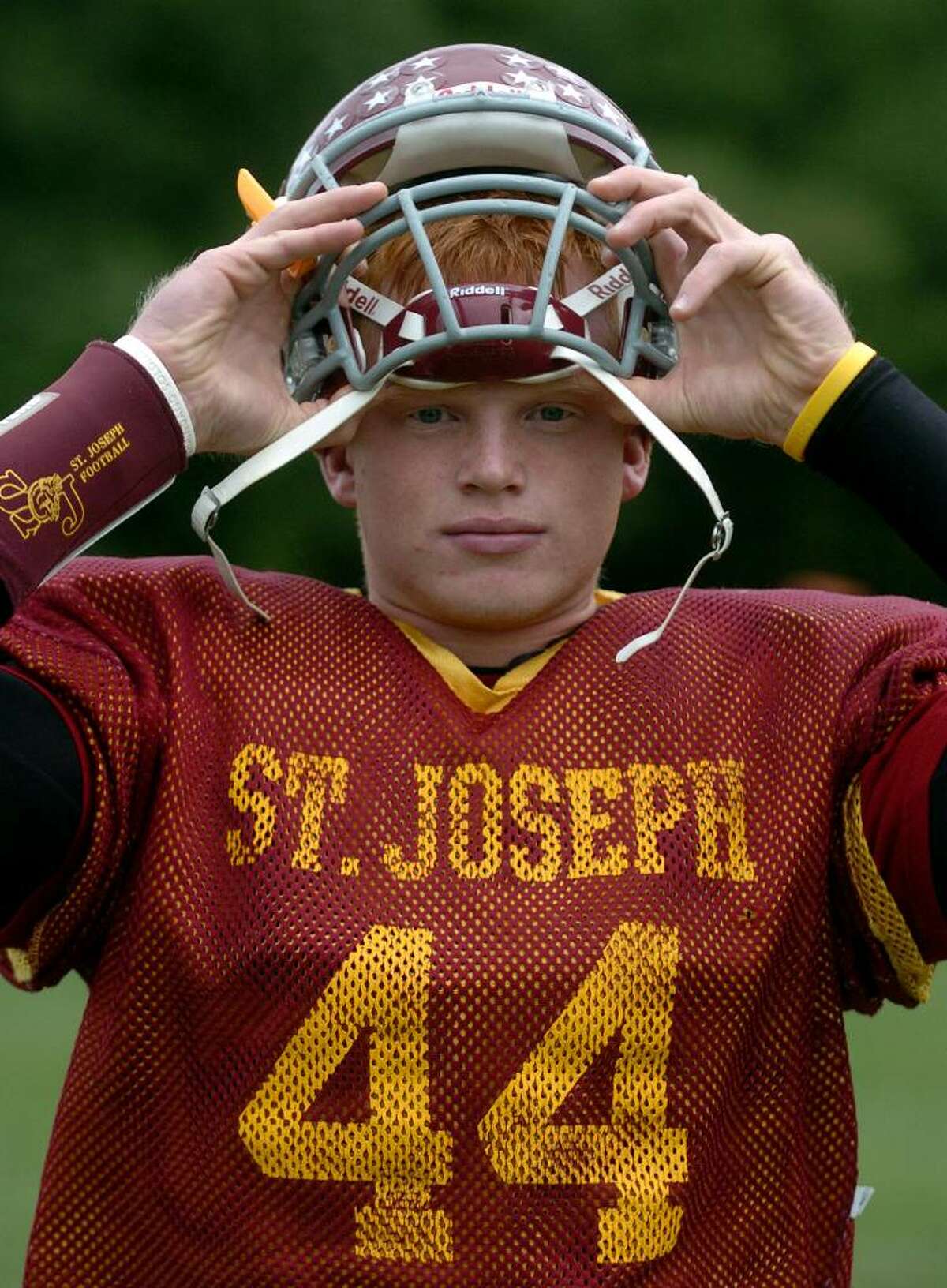 Tyler Matakevich at St. Joseph's football practice in Trumbull, Conn. on Wednesday Sept. 30, 2009.