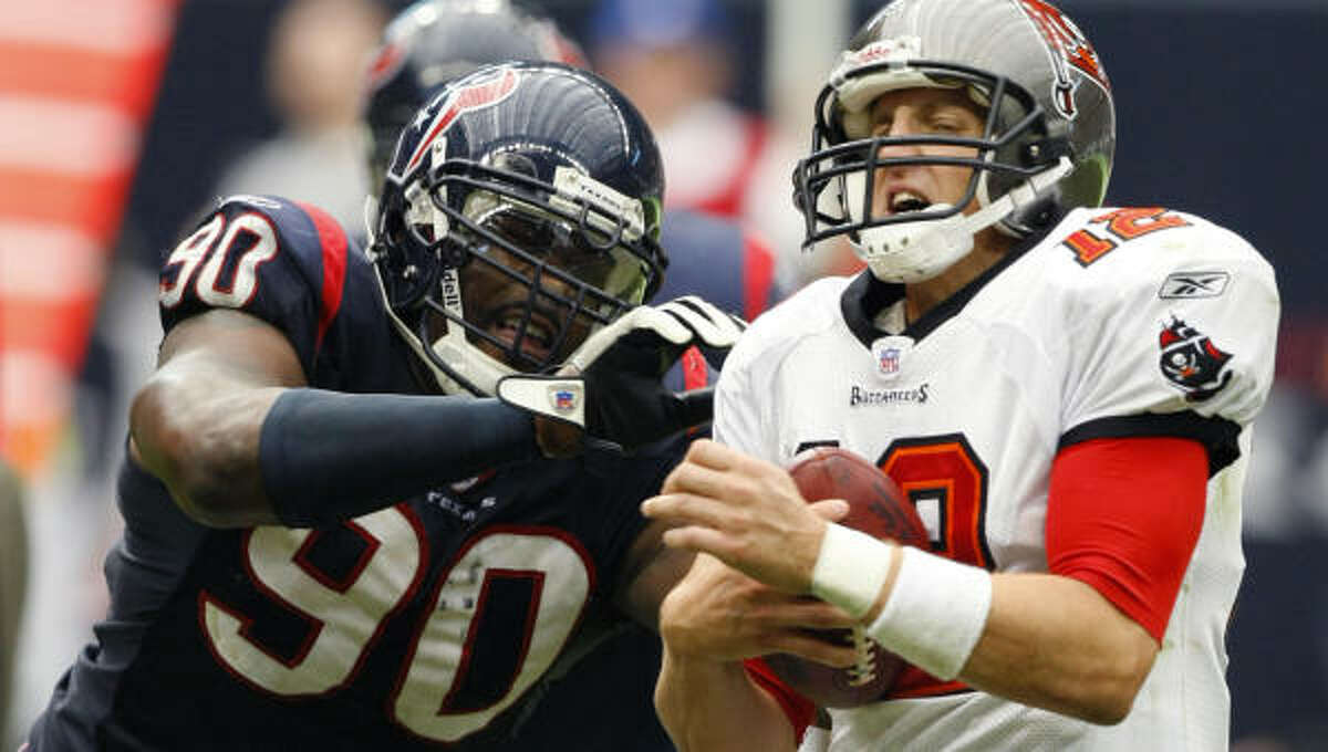 Mario Williams' sack of Bucs quarterback Luke McCown in the fourth quarter helped the Texans seal the win.