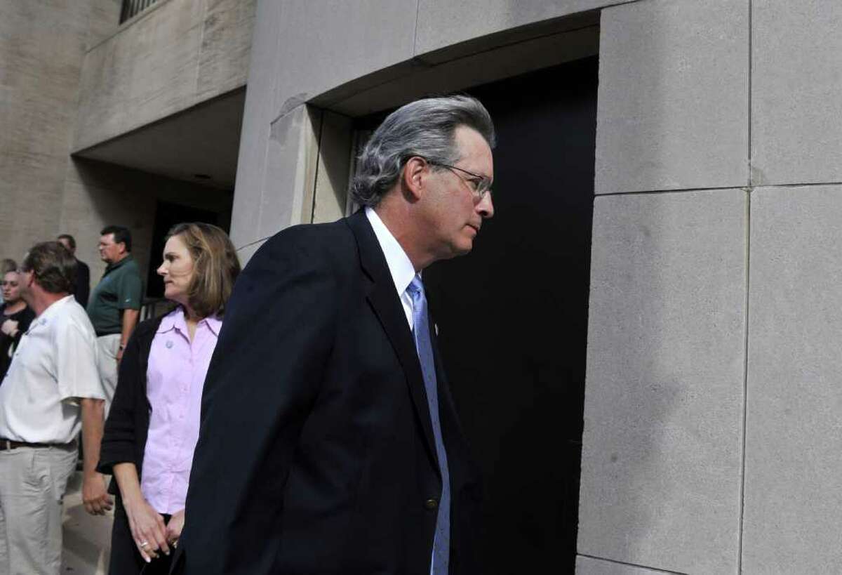 Dr. William Petit Jr. leaves court after the first day of the trial of Steven Hayes at Superior Court in New Haven, Conn., on Monday, Sept. 13, 2010. Prosecutors allege Hayes and Joshua Komisarjevsky killed Jennifer Hawke-Petit and her two daughters, 17-year-old Hayley and 11-year-old Michaela, in their Cheshire, Conn. home in July 2007. (AP Photo/Jessica Hill)