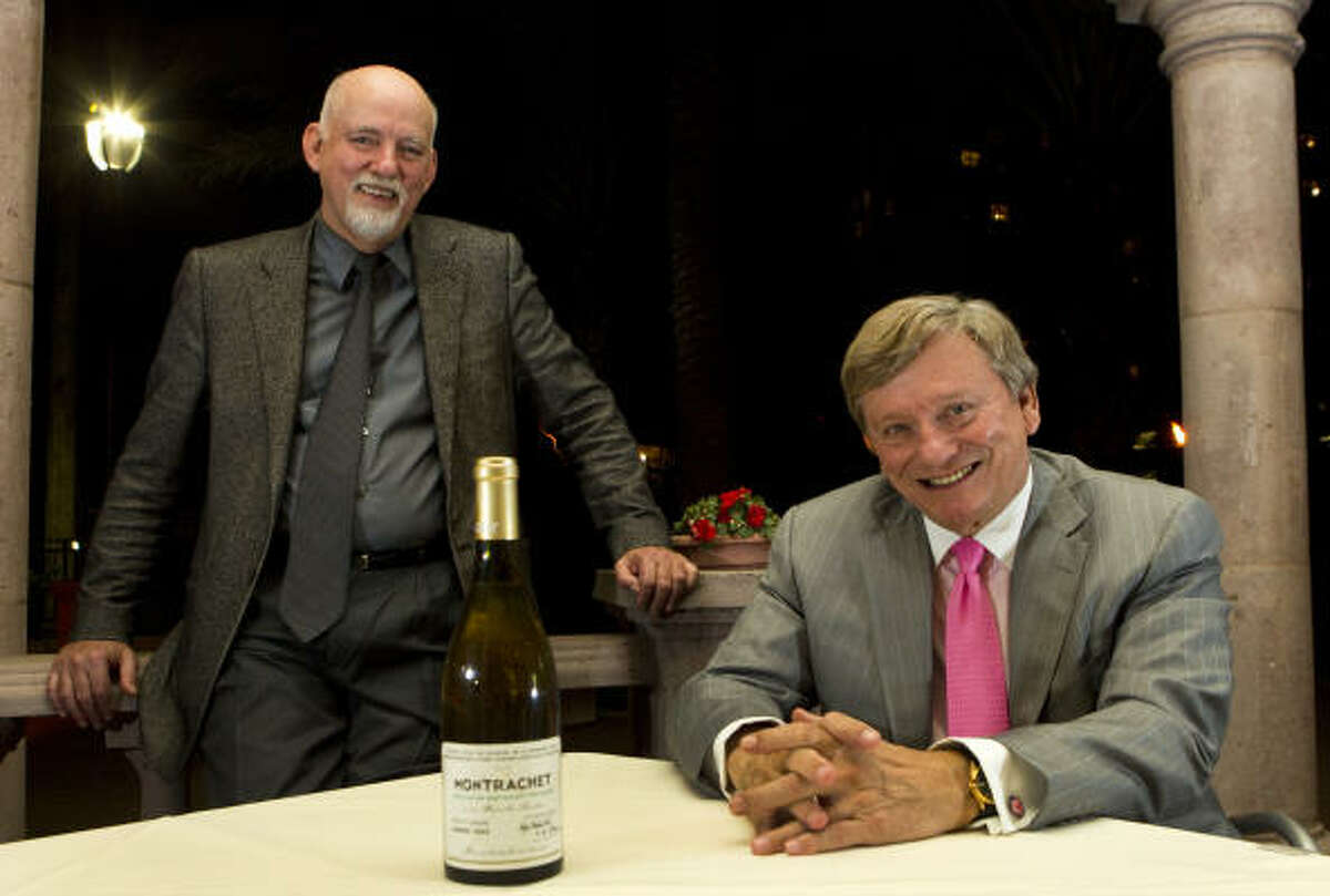 Bill Sadler, left, and Rusty Hardin at Arturo's with a pricey '93 Montrachet saved a little too long.