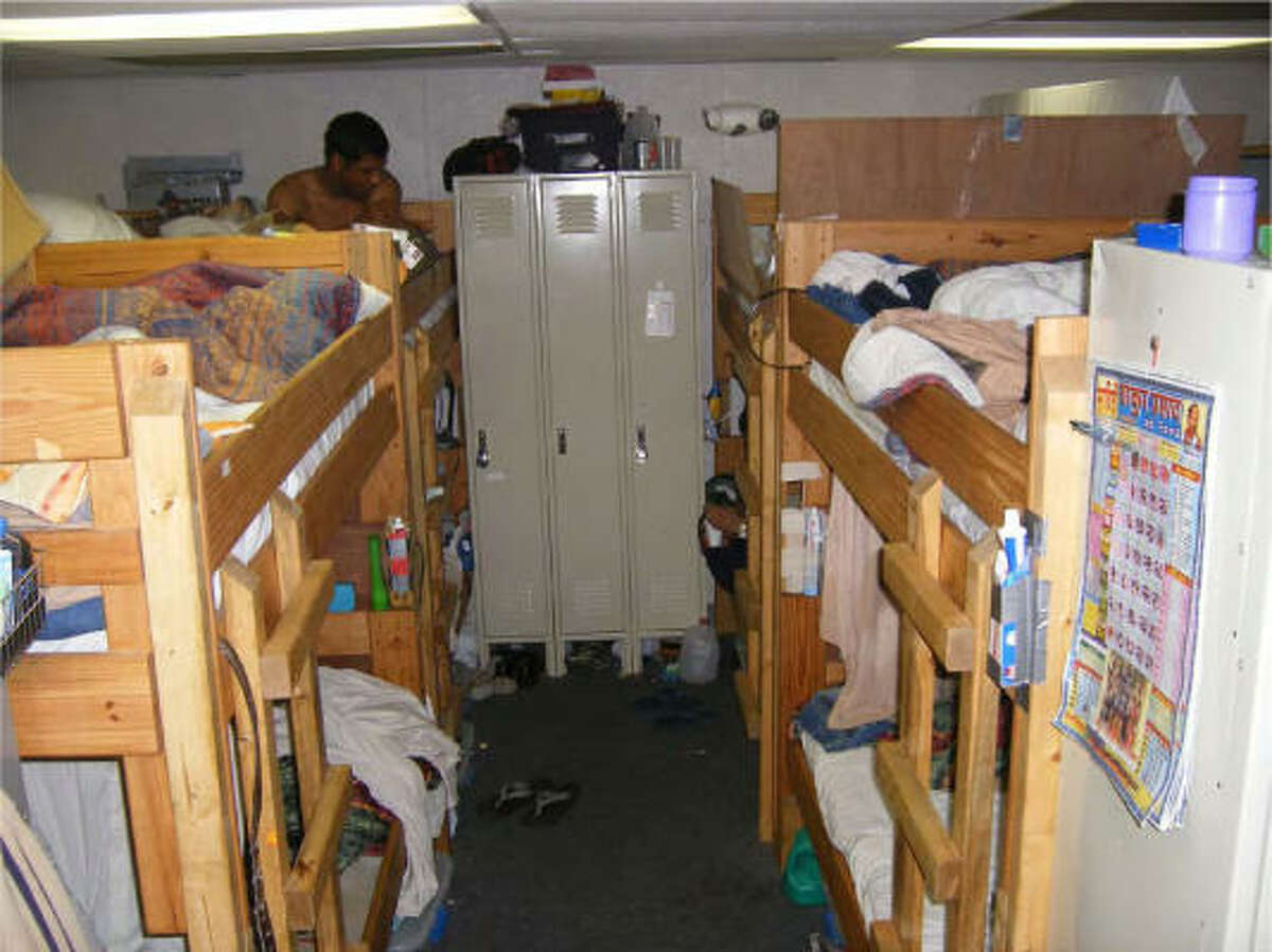 This photo of the interior of one of the trailers in the Mississippi camp is said by workers to be representative of the accommodations in the Texas camp as well.